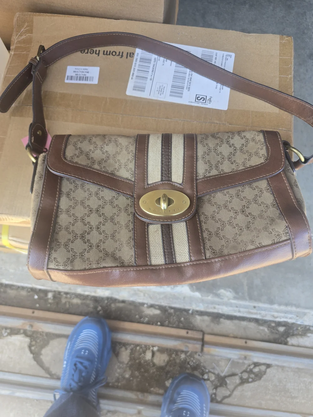 Rosetti Brown Patterned Canvas & Leather Messenger Bag